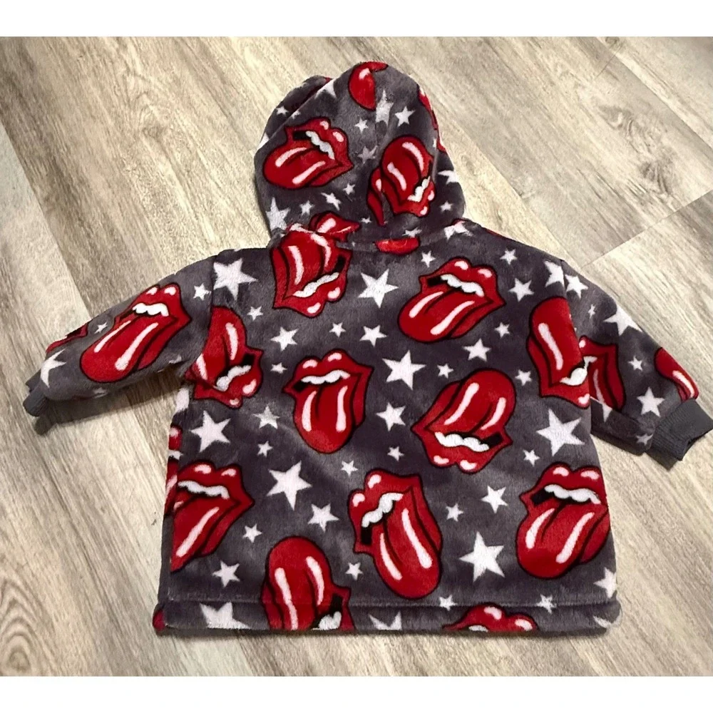 The Rolling Stones Kids Fleece Hoodie Red Sherpa‎ Lined Stars Grey 12M